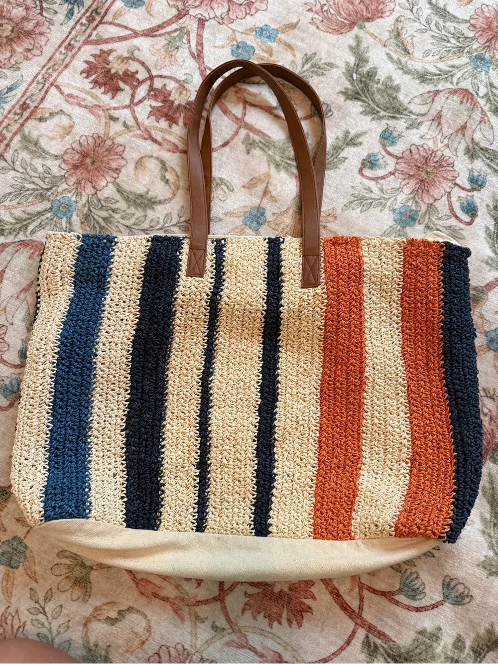 Rays For Days Striped Woven Tote Bag | Beach Vacation Summer Carryall - Picture 2 of 8